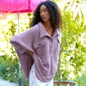 Free‎ People FP BEACH Rowan Oversized Pullover Henley Sweatshirt Top Size M